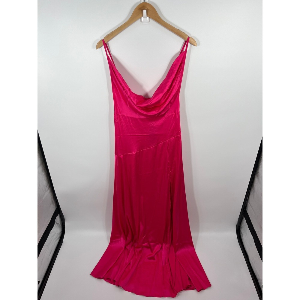 Womens Maxi Dress M Fuchsia Pink Cowl Neck Asymmetrical Slit Hoco Prom Formal